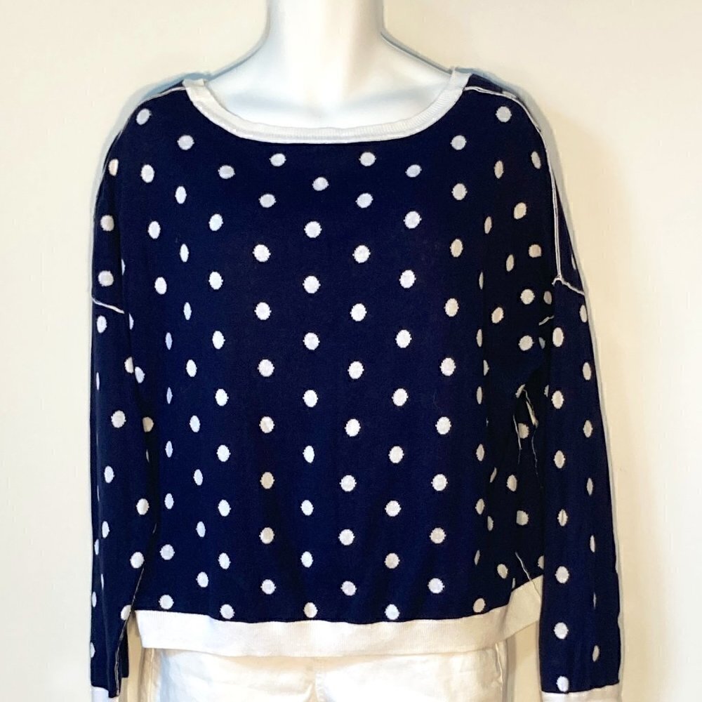 NWOT Arizona SZ1X Jr. Plus Navy Reversible Polka Dot Sweater 90's Vintage Preppy